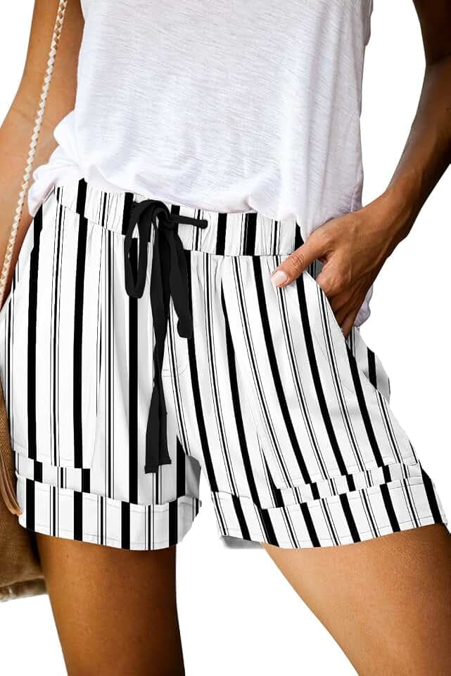QUEEN PLUS Womens Casual Shorts Comfy Elastic Waist Drawstring Pocket Shorts Pants