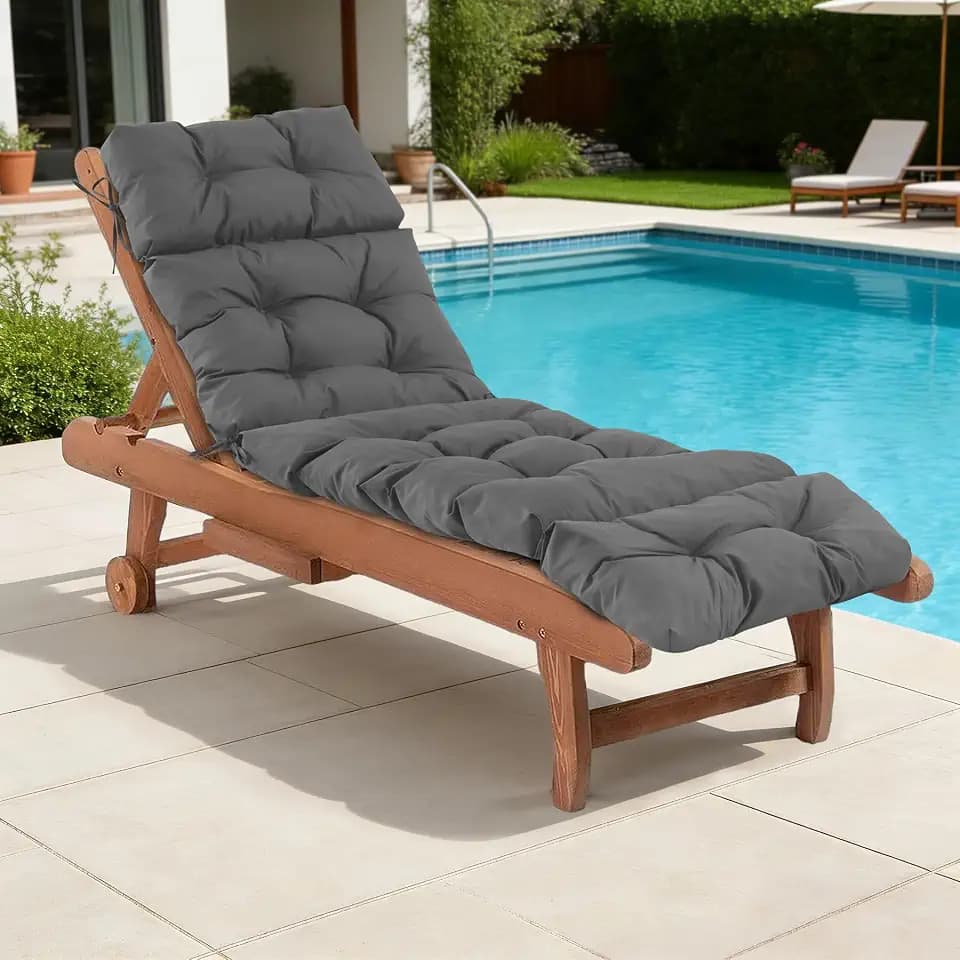 Chaise Lounge Cushions Outdoor, Waterproof & Fade Resistant Patio Lounge Chair Cushions for Outdoor Furniture, Chaise Cushion with Ties for Patio, Pool, Lawn and Beach, 75.1x22.8x4.7 Inch, Dark Grey