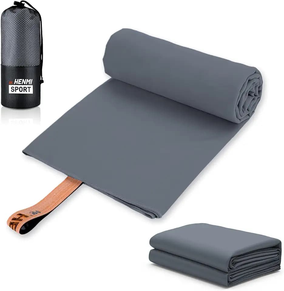 HENMI Mikrofaser Handtuch 90x180CM Grau,Schnelltrocknend Strandtuch
