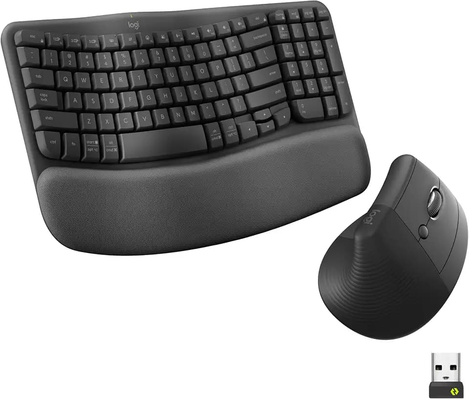 Logitech Wave Keys & Lift Vertical Mouse Ergonomic Wireless Combo, Graphite