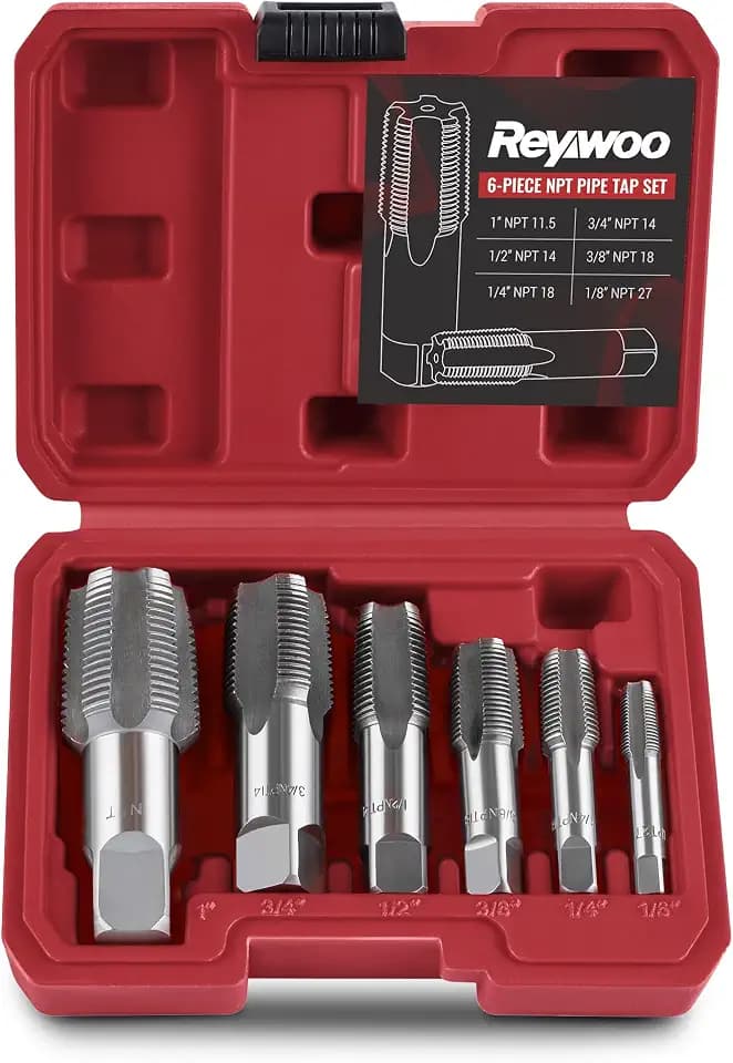Reywoo 6-Piece NPT Pipe Tap Set, 1", 3/4", 1/2", 3/8", 1/4", 1/8" NPT Tap