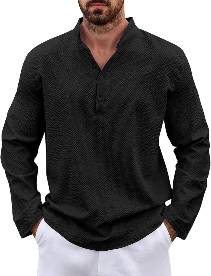 Lishang Leinenhemd Herren Langarm Hemden Sommerhemd Freizeithemd Männer Strandhemd Casual Regular Fit Basic Shirt Universal Businesshemd