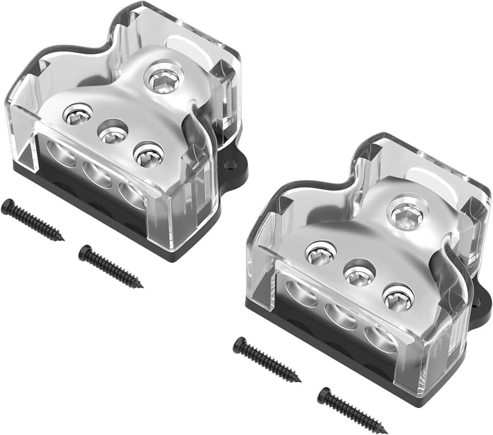 RVBOATPAT 3 Way Power Distribution Block Car Audio Splitter 1 x 0 Gauge in / 3 x 4 Gauge Out Ground Distribution Block Amp for Automotive Car Boat 2 Pack