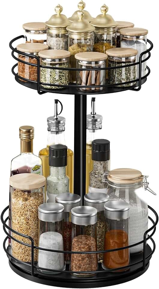 Drehteller Organizer, 360° Drehplatte Gewürzhalter, Schwarz gewürzregal, Lazy Susan Organizer für Küche Wohnstube Schlafzimmer Büro
