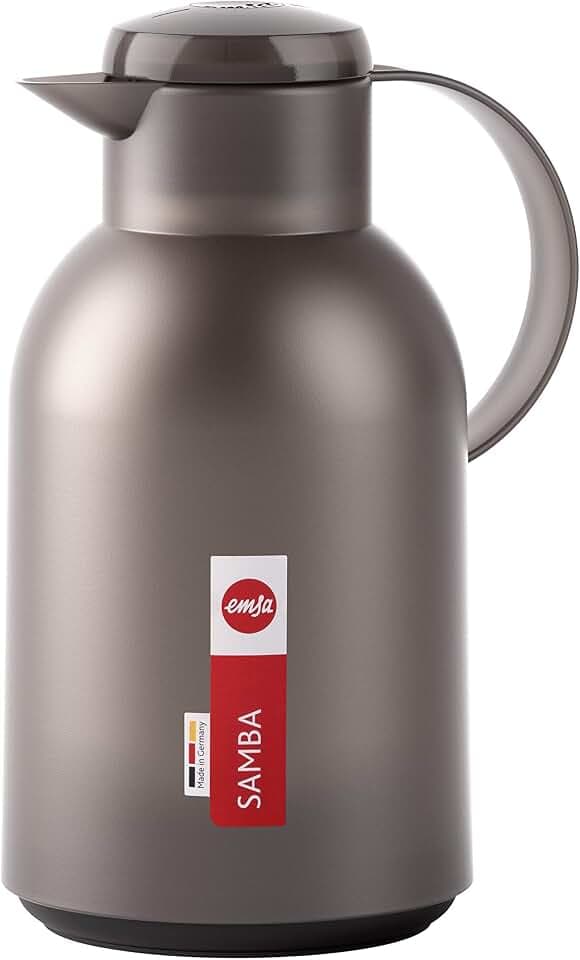 Emsa N40122 Samba Isolierkanne |1,5 Liter | Quick Press Verschluss | 12h heiß und 24h kalt | Transluzent Taupe