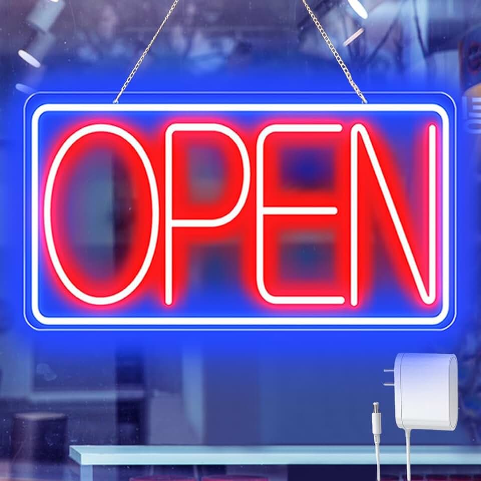16.5" X 9" Led Neon Open Signs for Business - 12V/2A Ultra Bright Led Neon Sign with ON/OFF Switch - Plug In Electric Light Up Sign for Bar, Salon, Coffee Stores, Club, Hotel (Horizontal)