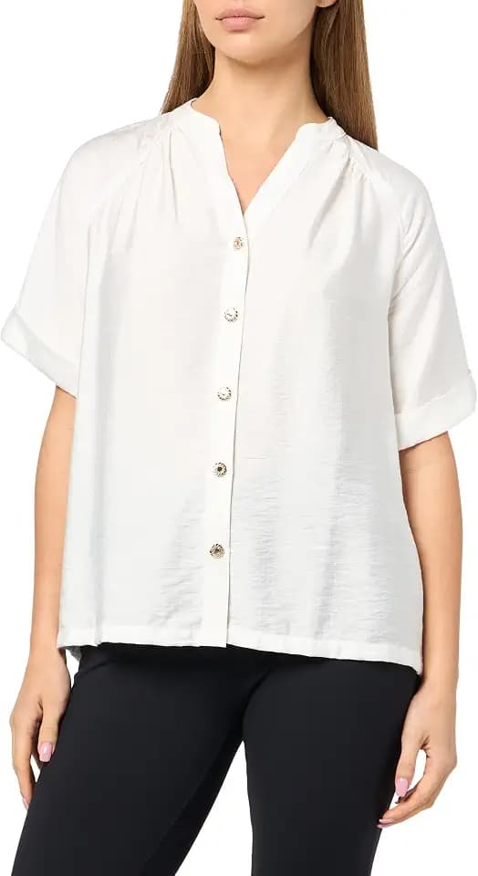 Karl Lagerfeld Women's Short Sleeve Slub Rayon Casual Light Weight Blouse
