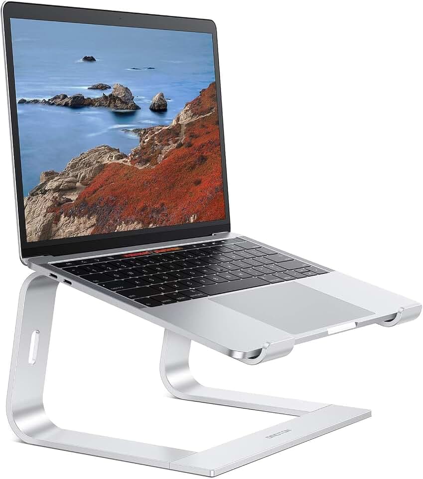 OMOTON Laptop Ständer, Notebook Ständer mit Belüftung, Universal PC Riser | Ergonomisch Laptop Halterung, Aluminium, Abnehmbar, passend für Laptops in 10-15,6 Zoll für MacBook Pro/Air, Silber