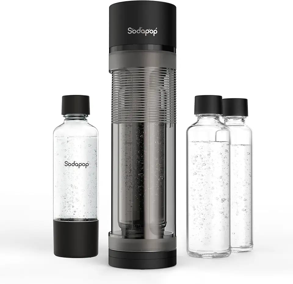 Sodapop Wassersprudler Logan, inkl. 2 Glasflaschen (850 & 600 ml) und 1 PET-Flasche (850 ml), Matt Schwarz, Höhe 42,6 cm, ohne CO₂-Zylinder