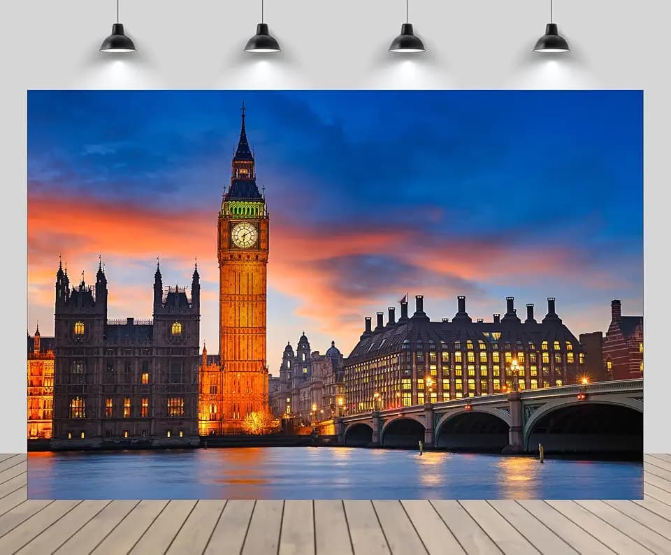 7x5ft Big Ben Backdrop England London Clock Tower Elizabeth Tower Parliament House Westminster Bridge Landmark Background for London European Travel Party Decor Photo Portrait Props