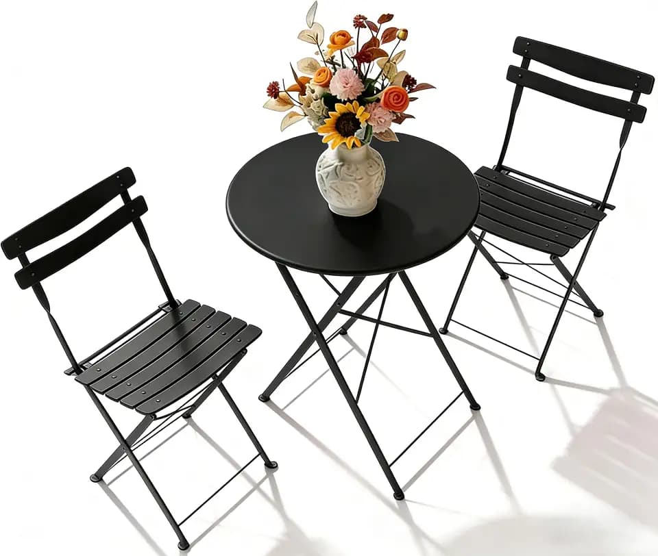 3 Piece Patio Bistro Set, Outdoor Folding Bistro Table and Chairs Set of 2