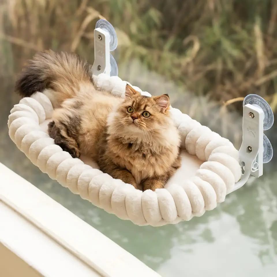 EDAGNY Stilvoll Katzen Hängematte Fenster Faltbar Wendebezug Stabiles 18kg Creme,M