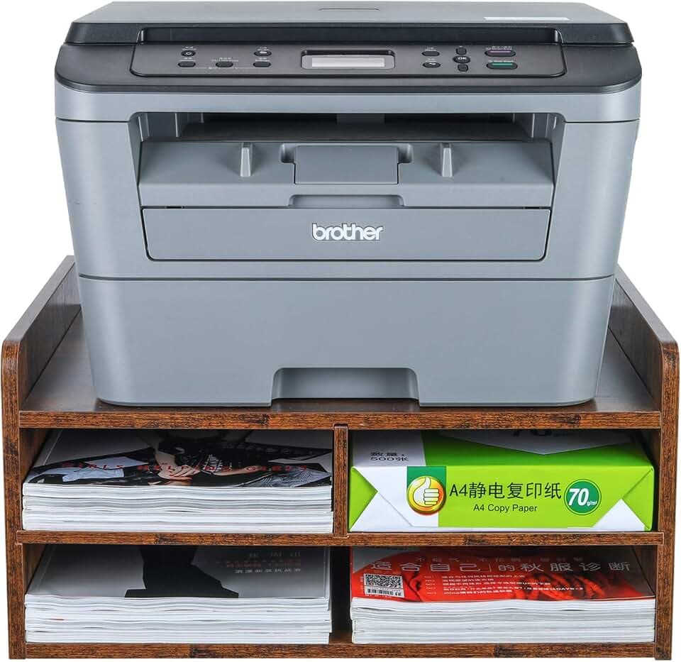 PAG-Mass 3 Tier Desktop Printer Stand with Storage, Paper Storage Holder Rack for Desk, Wooden Printer Organization for Home/Office, Antique Brown