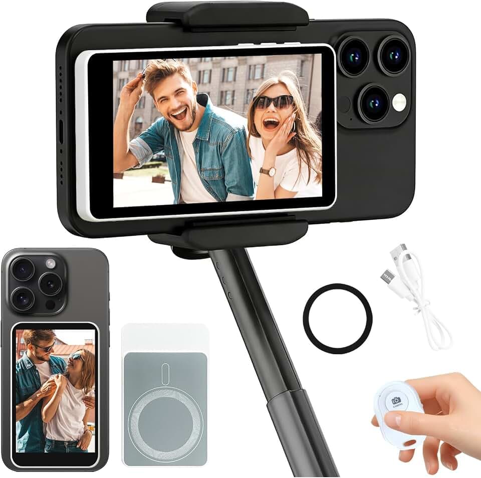 Selfie Monitor Screen for iPhone/Android,Magnetic Phone Vlog Selfie Screen with 1500mAh Battery&Bluetooth Remote,Wireless Back Camera Monitor for Live Streaming/TikTok (White)