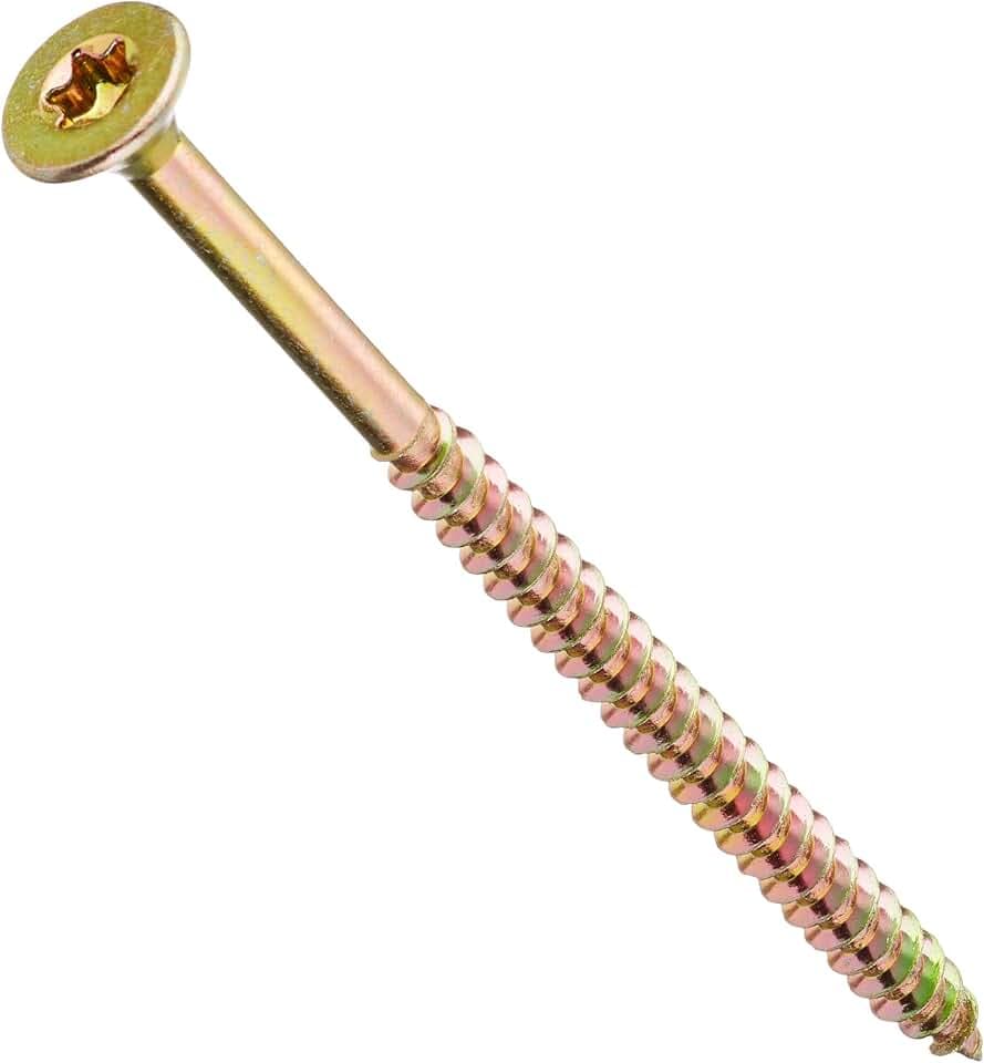 Connex Universalschrauben 6,0 x 100 mm - 85 Stück im Set - Senkkopf - TX-Antrieb - Teilgewinde - Gelb verzinkt - Inkl. Magnethalter & 2 Bits / Schrauben-Set / Schrauben-Eimer / B30178