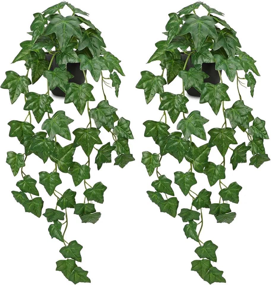 GnFlus Set of 2 Fake Ivy Plant for Home Decor Indoor Silk Artificial Hanging Plant 25" Fake Ivy Vine Faux Ivy Leaves for House Room Indoor Outdoor Home Shelf Office Plant Decor