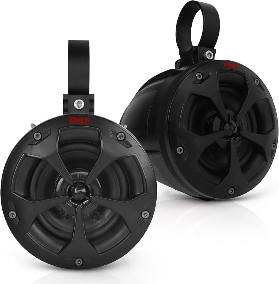 Pyle 4" Off-Road Bluetooth Waterproof Speakers -800W Peak Power Amplified Speaker System for ATV/UTV, Golf Cart, Boat, Aux Input Jack, for use w/All 12V Vehicles - PLUTV43BTA, Black