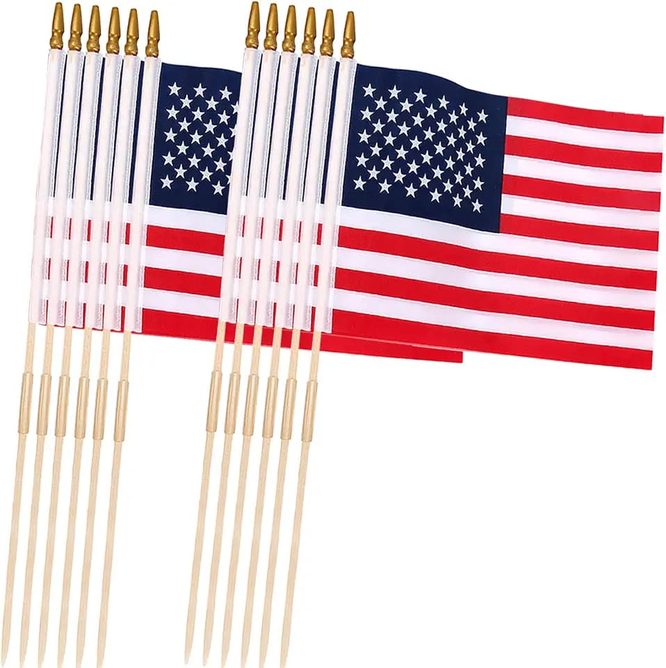 12 Pcs 12x18 Inch American Flags on Stick for Outside Multi-Purpose Use