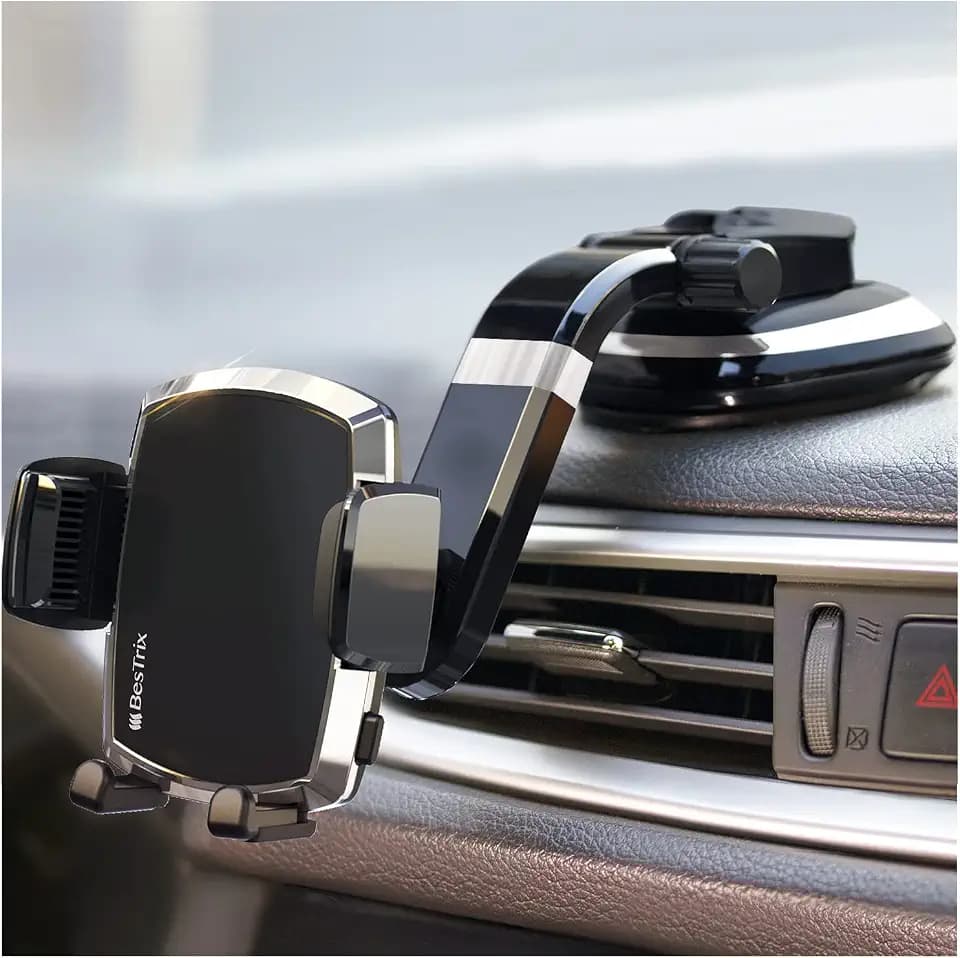 Bestrix SmartClamp Car Phone Mount | Dashboard Cell Phone Car Phone Holder Compatible with iPhone 13 12 11 Pro, Xr, Xs, XS MAX,XR,X, Galaxy S20 Note 20 Ultra & All Smartphones