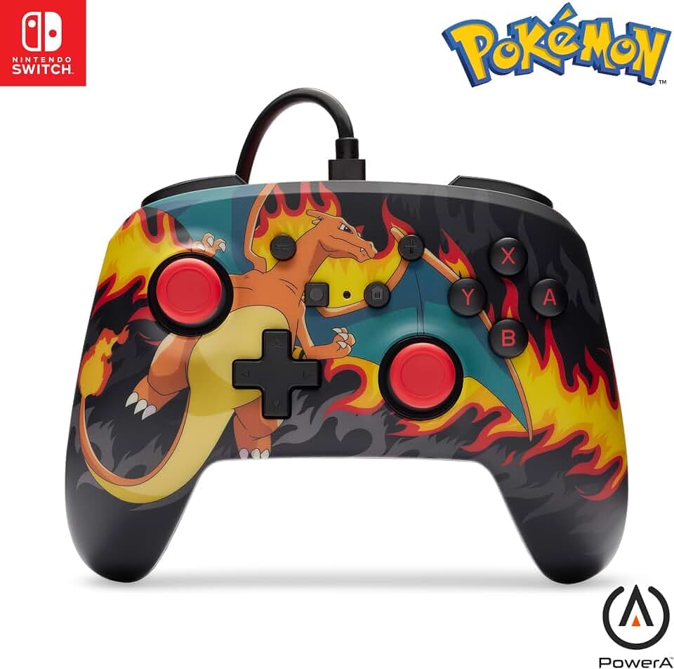 PowerA Verbesserter kabelgebundener Controller für Nintendo Switch - Charizard-Feuersturm, Gamepad, Game-Controller, kabelgebundener Controller, offiziell lizenziert