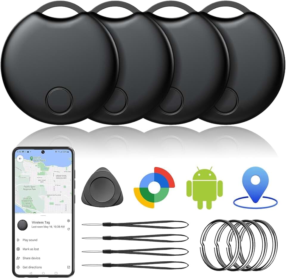 Tracker Android Smart Tag-4er Pack, Bluetooth Tracker kompatibel mit Google Find Hub APP (NUR Android), Schlüsselfinder für Schlüssel/Geldbörse/Fahrrad/Koffer, 1 Jahr Batterielaufzeit