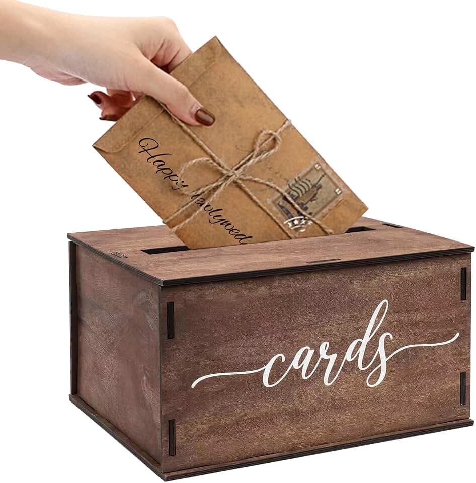 Hochzeit Geschenkkarten Box 29,2x26,6x16,5 cm Holzkiste mit Deckel Geldbox Kartenbox mit Schlitz Retro Geschenkkarte Box für Geburtstag Hochzeitstag Party Dekorationen