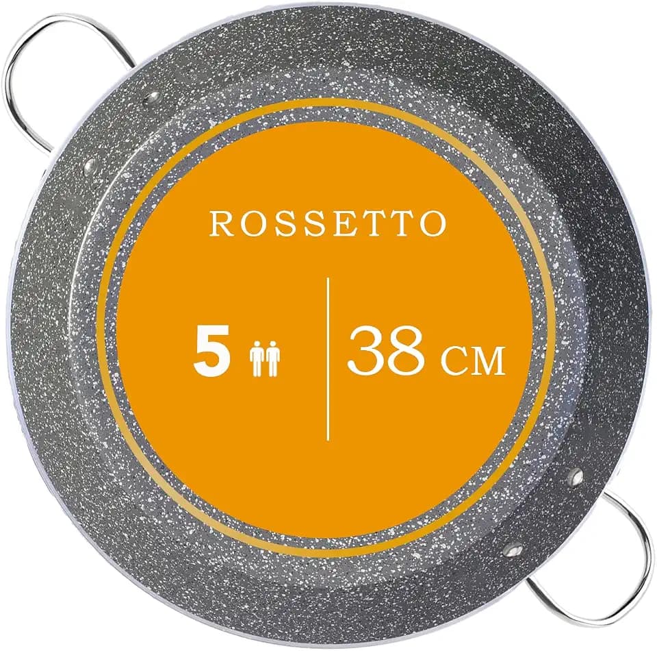 ROSSETTO Paella-Pfanne Induction 38 cm für 5 Personen, mit PFAS-freier Antihaft-Keramikbeschichtung, Gasgrill, Paella-Pfanne aus robustem Aluminium