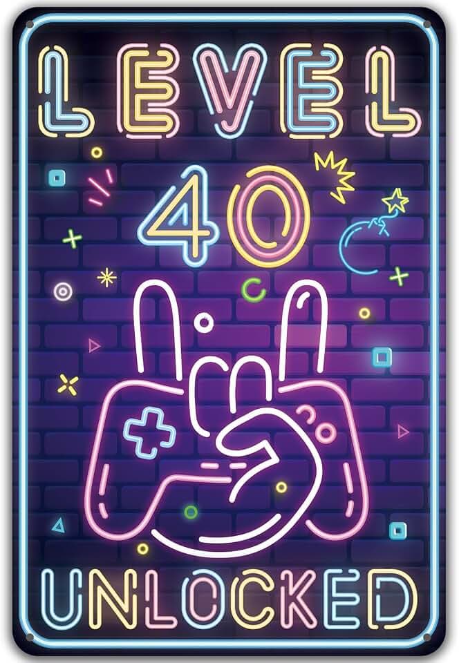 Blechschild 40. Geburtstag Mann Frau, SCHILD Level 40 UNLOCKED, Geschenke für den 40 Geburtstag Mann Lustiges Geburtstagsschild 40, Gamer Geburtstagskarte 40 Metallschild Zocker Gaming Zimmer Deko