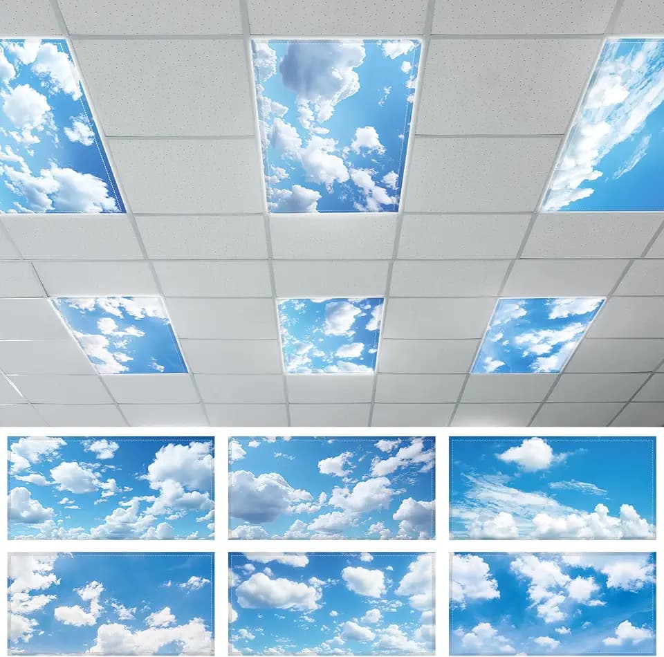 6 Pcs Fluorescent Light Covers with 60 Magnets Decorative for Classroom Ceiling Lights 4 x 2 Feet Magnetic Light Cover Filter Easy Install for Office Hospital Home Ceiling Supplies (Blue Sky Cloud)