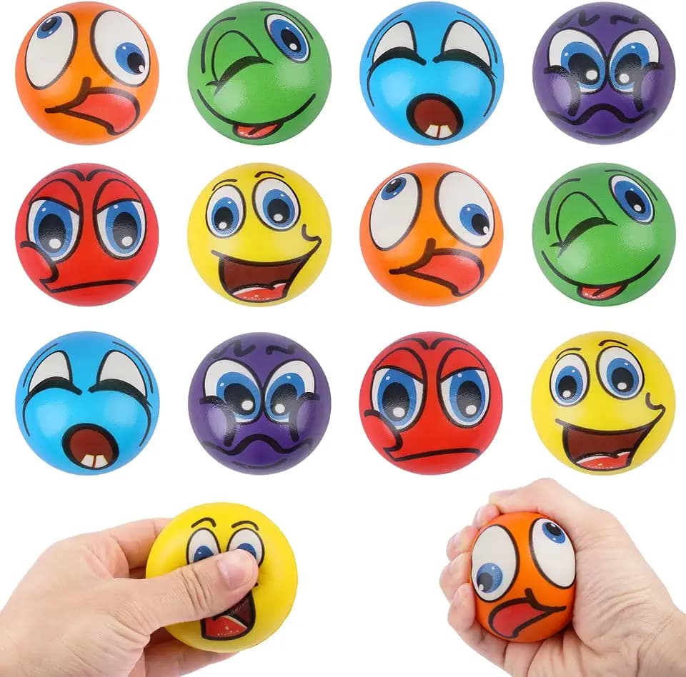 12 Stück Stressbälle, Lächeln Gesicht Stressball, Squishy Anti Stress Bälle