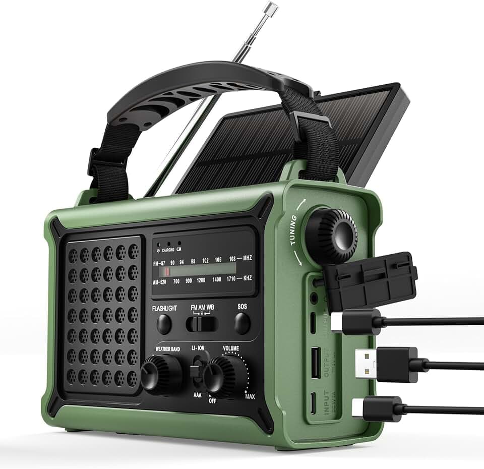 Emergency Weather Radio, 12000mAh Solar Hand Crank NOAA Radio, Army Green