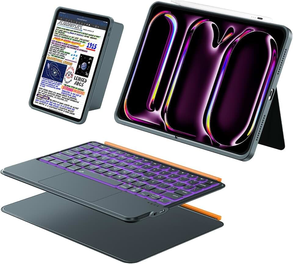 iPad Pro 13 inch Case with Keyboard (M5 2025, M4 2024), Flex Magnetic Detachable Backlit Keyboard Case, Larger Multi-Trackpad, Landscape/Portrait, 160° Adjustable Stand, Slim Protective Case (Gray)