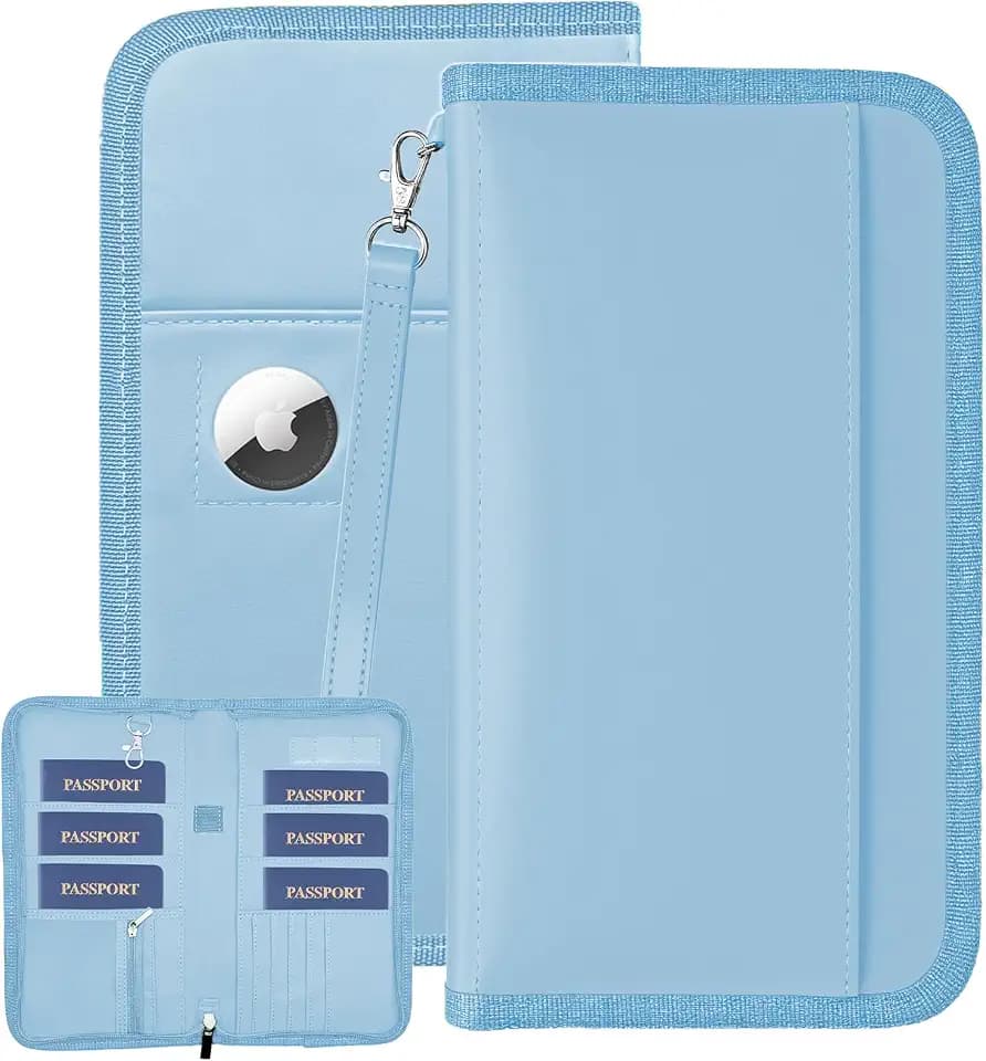 GOAUS Passport Holder for Travel with AirTag Slot, for Family of 4 to 6