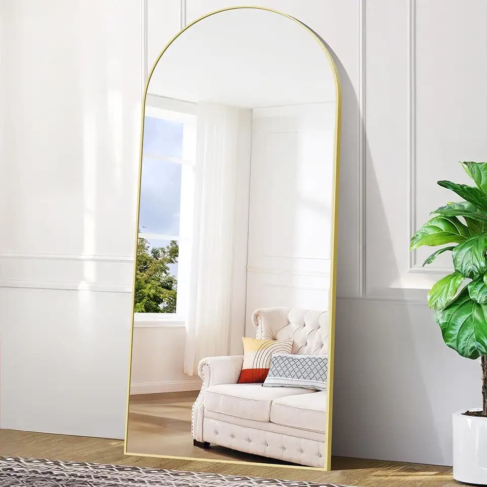 BONEWEI Ganzkörperspiegel 192x85cm, Bogen Standspiegel Ganzkörperspiegel mit Gold Aluminiumrahmen, Groß Gewölbter Wandspiegel zum Stehen, Anlehnen oder Hängen für Wohnzimmer Schlafzimmer Flur, Schmink