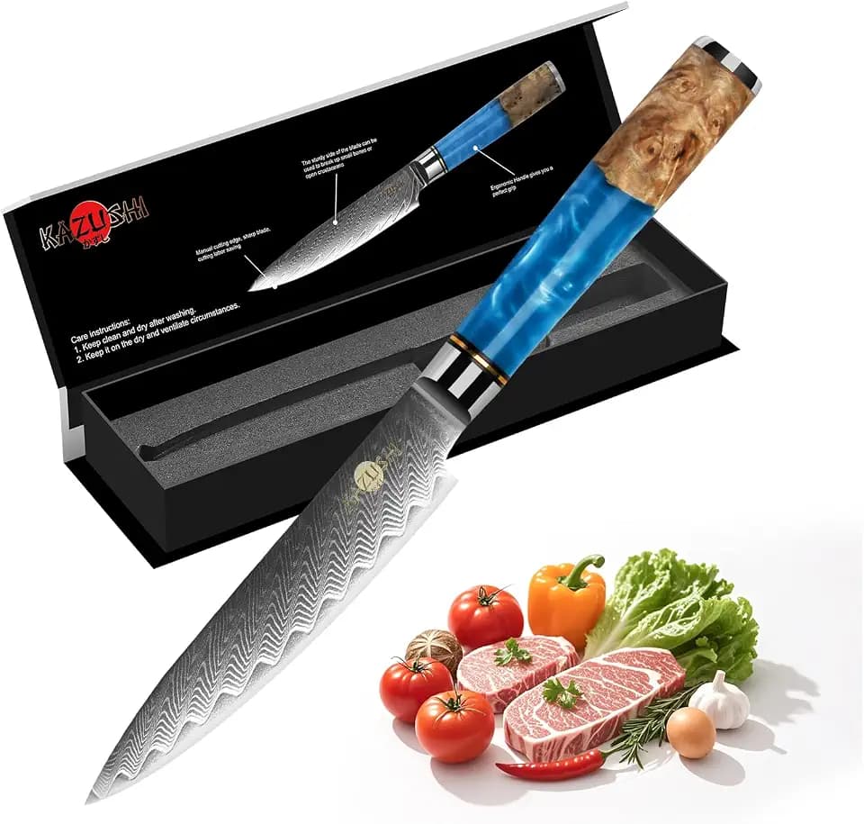KAZUSHI Küchenmesser, Kochmesser, Allzweckmesser 12.5cm, Hochwertiges Profi Küchenmesser Scharf mit Holzgriffe aus Harz scharfe messer Universal allzweck Messer klein scharfe Klinge
