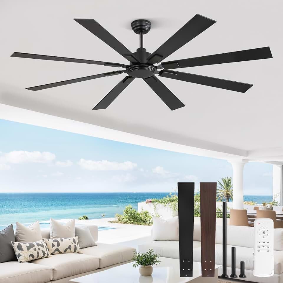 ZMISHIBO 72 Inch Outdoor Ceiling Fans No Light with Remote, Damp-Rated