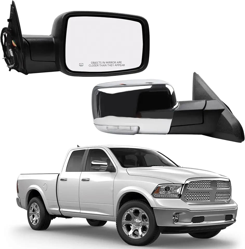 Dasbecan Right Side Mirror Chrome Compatible with 2014-2018 Ram 1500 11pins