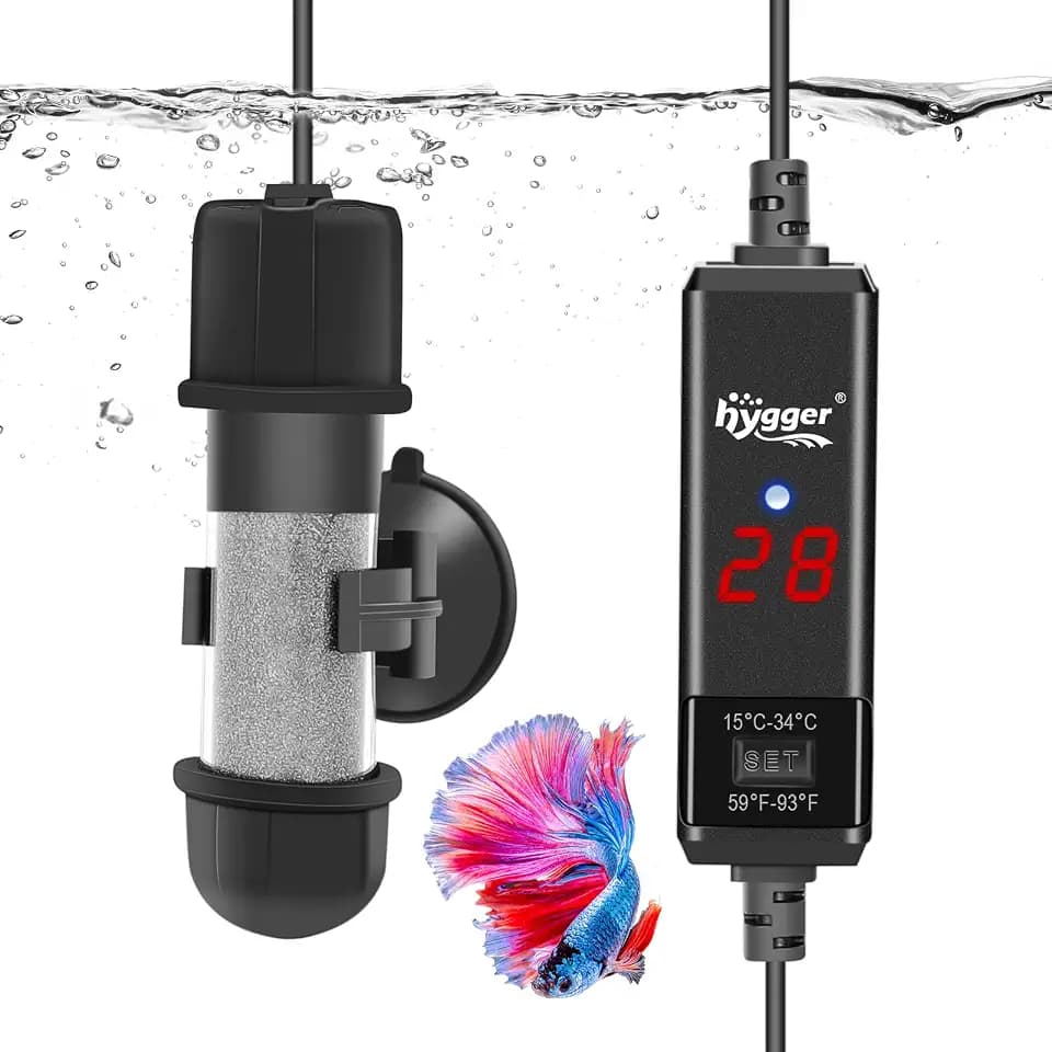 hygger Aquarium Heizung 10W, Aquarium Heizstab einstellbar Aquariumheizer, 15-34°C, Digital Aquariumheizer mit Temperatur Controller, für Salzwasser und Süßwasser Fischtanks Schildkröte Tank 5-20L