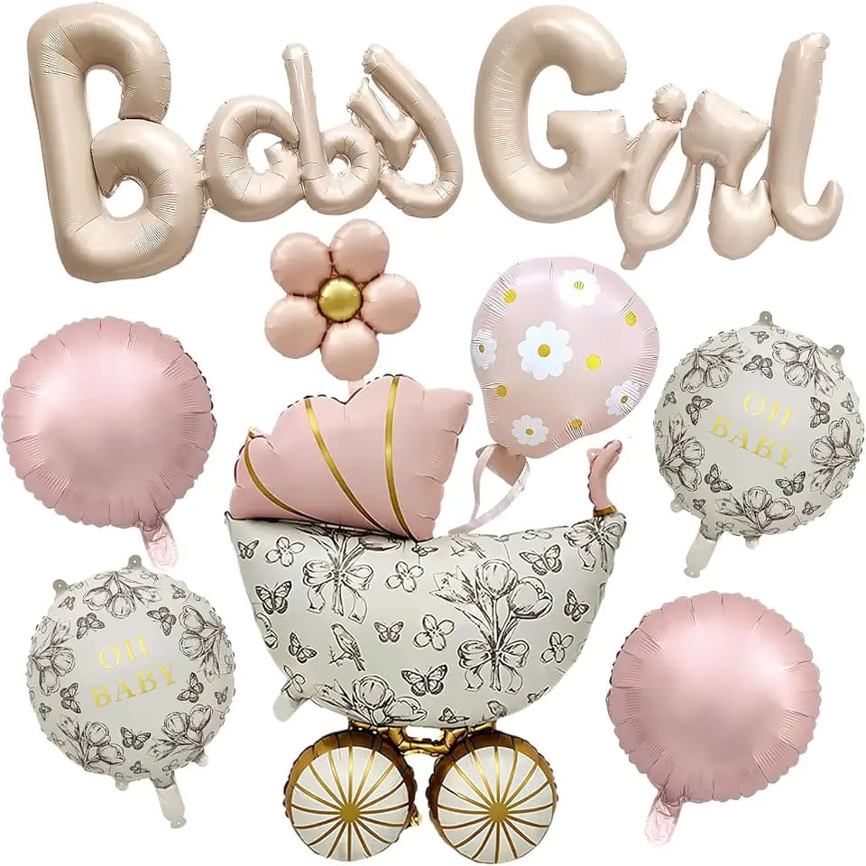 8 Stück Babyparty Deko Mädchen, Helium Baby Girl Balloon
