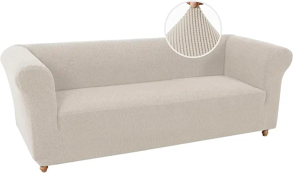 Sofabezüge Stretch Couchbezüge Anti-Rutsch Sofa Schonbezug mit Armlehne Spandex Jacquard Sofa Überwürfe rutschfest Sofa Überzug Waschbare Sofabezug für Haustiere (3-Sitzer,Elfenbein)