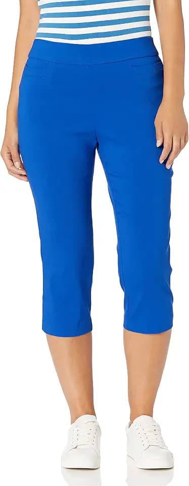 Briggs New York Women's Pull on Stretch Capri Pants High Waist Crop Straight Leg with Pockets 21” Inseam