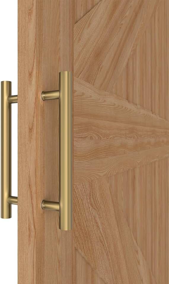 Titanium Gold Round Barn Door Handles 12"/16"/18"/24"/36"/48"/59'', Pull Push Long French Door Handle Double Sided, Large Front Exterior Shower Door Pull Handles