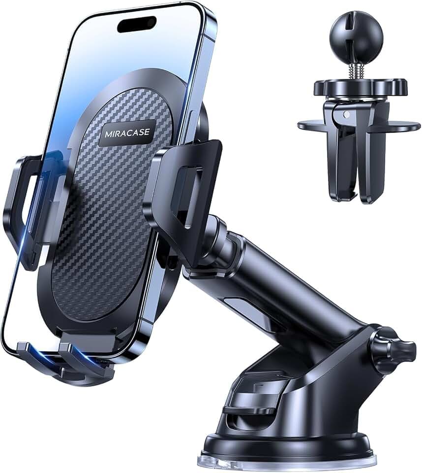 Miracase [2026 Upgraded Handyhalterung Auto Handy Halterung,Universal Car Phone Holder[Stärkste Saugnapf & Lüftungshaken] 360° Drehbar kfz autohalterung Lautsprecher für iPhone Samsung Galaxy Google