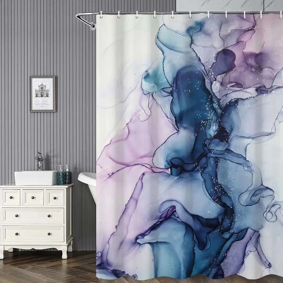 Abstract Watercolor Blue Purple Marble Shower Curtain 65x72 Inch