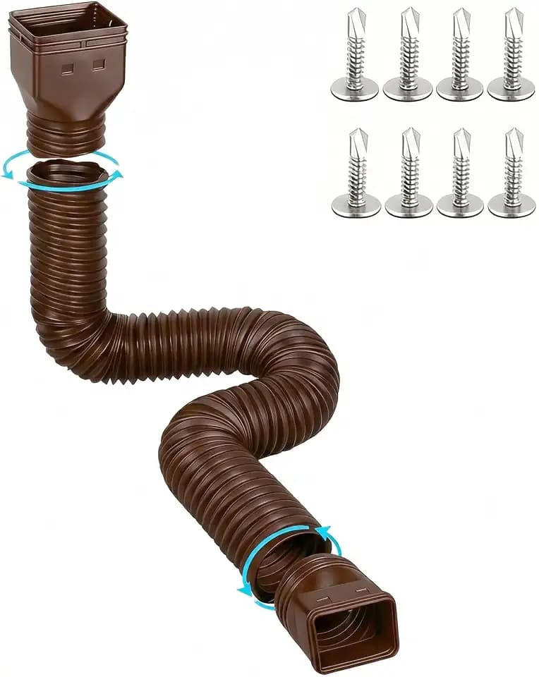 1 Pack Gutter Downspout Extensions for Rainwater Drainage, 4” Diameter Thickened Flexible Downspout Extender Extendable from 21" to 67"(Brown)