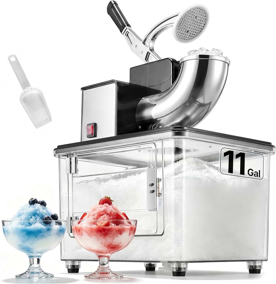 VEVOR Commercial Ice Crusher 661LBS/H, 350W Electric Snow Cone Machine with 4 Blades, 2000RPM Stainless Steel Shaved Ice Machine with 11 Gal Crushed-Ice Box, for Family Restaurants Bars, Black