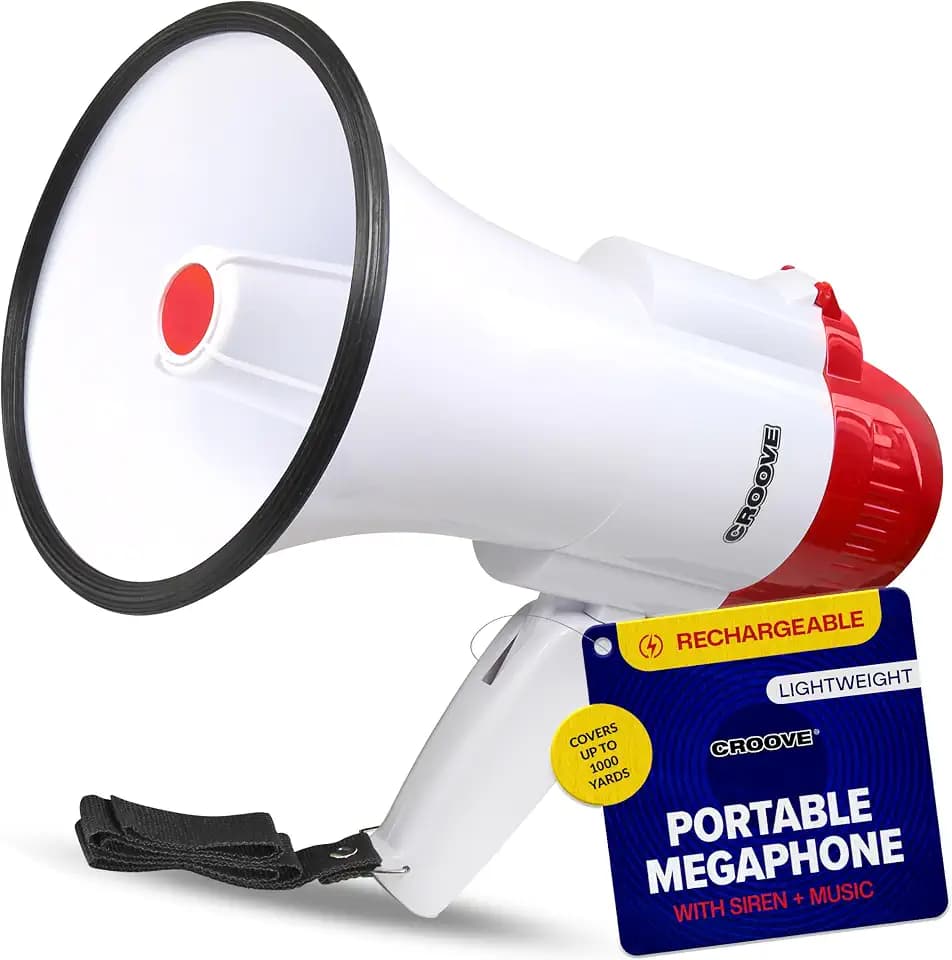 Croove Portable Megaphone Bullhorn, Loud Speaker with Siren, Volume Control