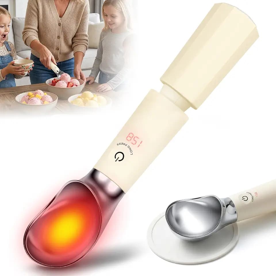 Heated Ice Cream Scoop Rechargeable, Electric Ice Cream Scoop with Removable Battery, 30s Fast Heating to 162°F, 316 Stainless Steel, IP67 Waterproof, Auto Shut-Off for Hard Ice Cream