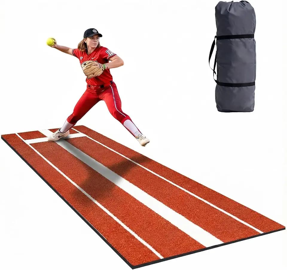 2026 New Softball Pitching Mat - Pro Anti-Slip TPR-Rubber Bottom, Inlaid 24x6 inch Pitching Rubber, Anti-Fading Eco-Friendly Turf, Included Portable Storage Bag, Indoor and Outdoor Training