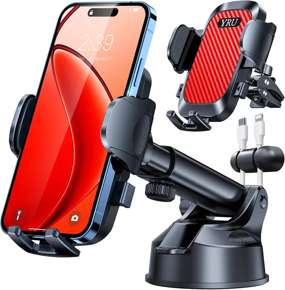 YRU[True Upgrade for Safety Car Phone Holder Mount [Patent & Military-Grade] Dashboard Cell Phone Holder for Car Vent Windshield Phone Stand for iPhone 17 16 15 14 13 Pro Max Truck Samsung, Light Red